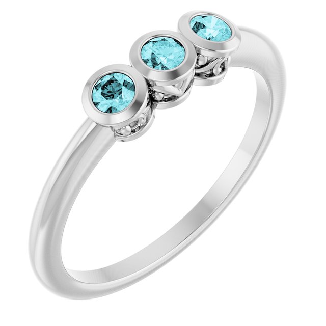 Platinum Natural Blue Zircon Three-Stone Ring